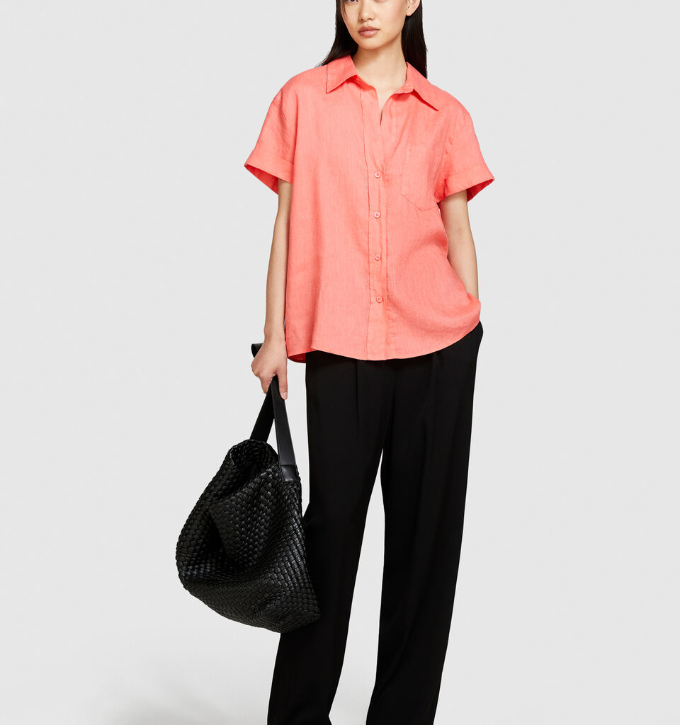Short sleeve 100% linen shirt - women's shirts - Coral | Sisley image number 1